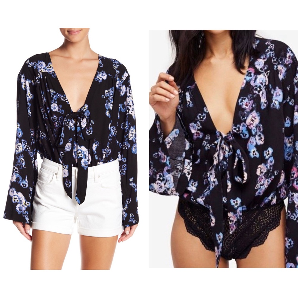 Free People Forties Feel Bell Sleeve Bodysuit